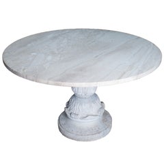 Midcentury Concrete Pedestal Table Base with New Granite Top
