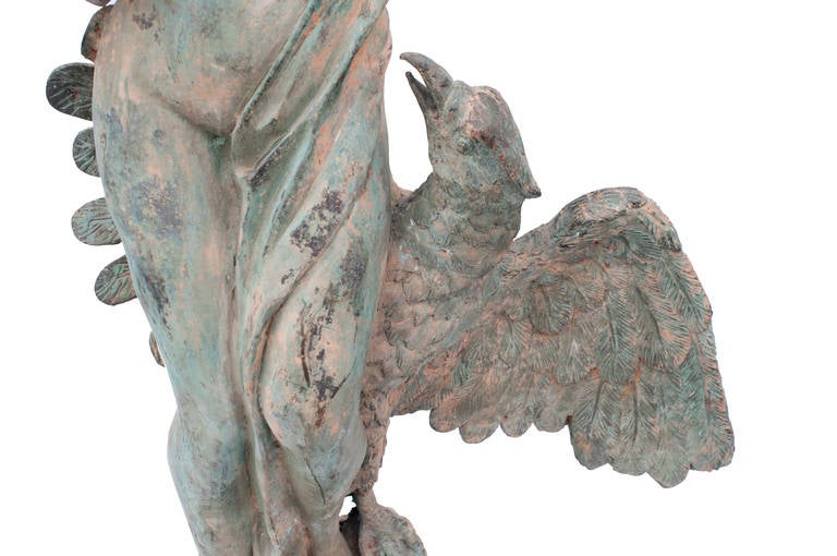 Bronze Sculpture of a Bathing Greek Goddess with an Eagle