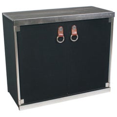 Hermès Style Black Console Cabinet with Chrome Frame and Felt Doors and Sides