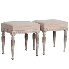 A Very Fine Pair Pair of Painted  Gustavian Stools with carved legs