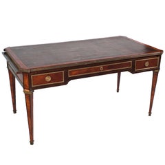 Used A Beautiful Louis XVI Style Writing Desk, Gold Leaf Tooled Leather Top and Key
