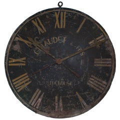 Antique A very large wrought iron black and gold painted clock face.