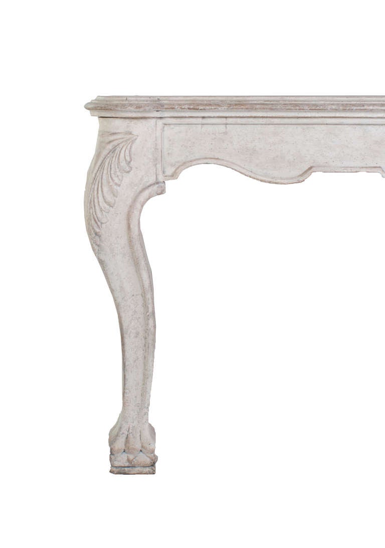 French Pair of Grey Painted Carved Wood Console Tables with Claw Feet