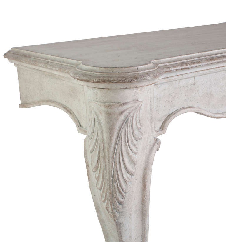 Pair of Grey Painted Carved Wood Console Table with Claw Feet and new paint.