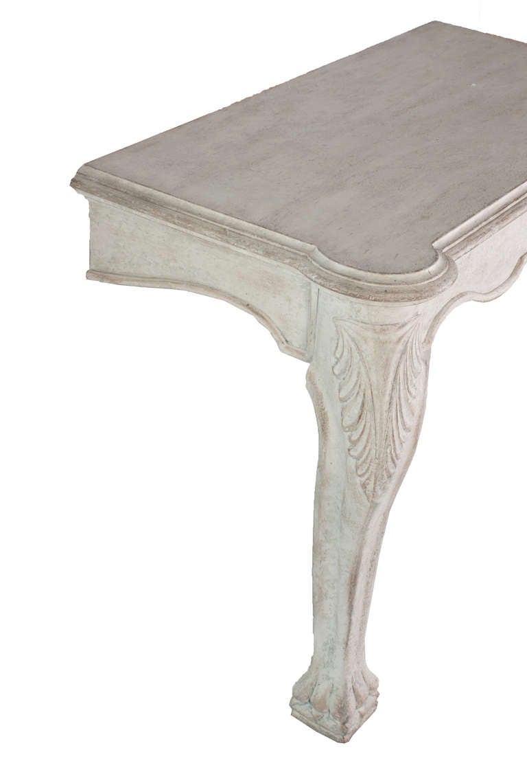 Pair of Grey Painted Carved Wood Console Tables with Claw Feet In Excellent Condition In Washington, DC