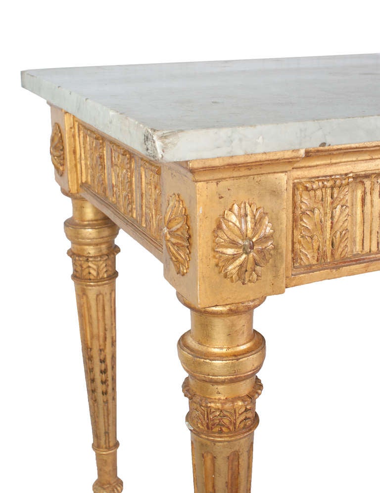 French Gilt Louis XVI Console Table with Original Marble Top