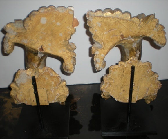 19th Century Pair of Gilt Architectural Fragments Mounted on Steel Plates