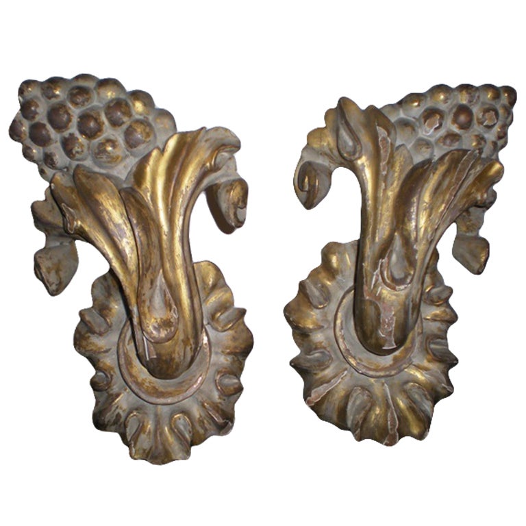 Pair of Gilt Architectural Fragments Mounted on Steel Plates