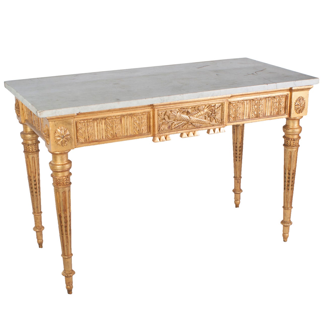 Gilt Louis XVI Console Table with Original Marble Top