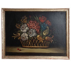 Antique A Still Life Painting of a Basket of Flowers