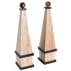 Pair of Travertine Obelisks