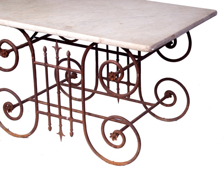 Red Painted Butcher Table with White Carrara Marble Top