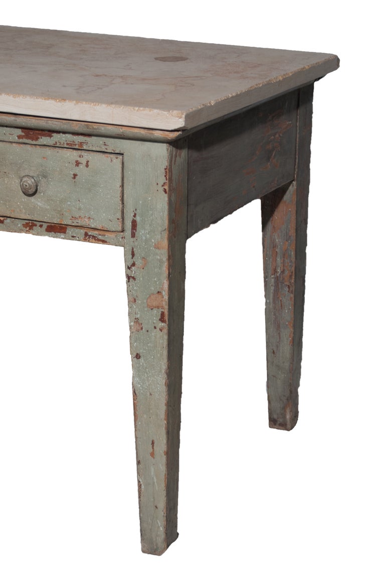 Early French Console Table with Original Marble Top and two Drawers, Great Patina.