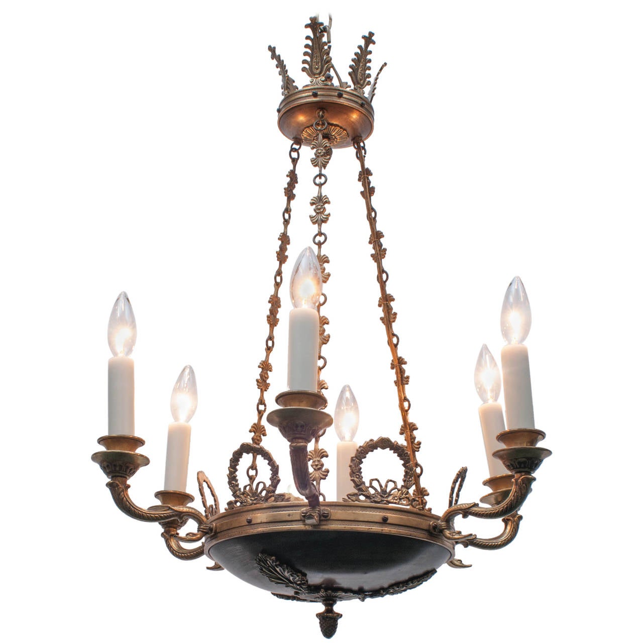 Empire Style SixLight Brass Chandelier, Denmark, circa 1905 at 1stDibs