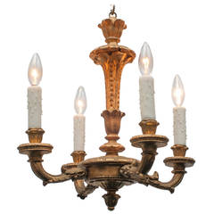 Gustavian Four-Light Giltwood Chandelier, Sweden circa 1895