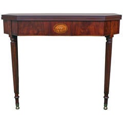 Federal Card Table with Conch Shell Inlay and Brass Ball Feet, circa 1805