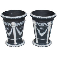 Antique Pair of Black Wedgwood Jasperware Neoclassical Planters