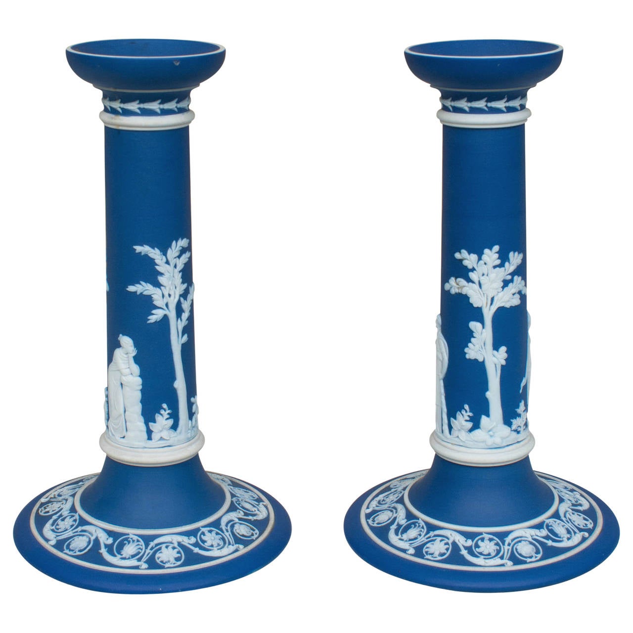 Pair of Wedgwood Dark Blue Jasperware Candlesticks at 1stDibs
