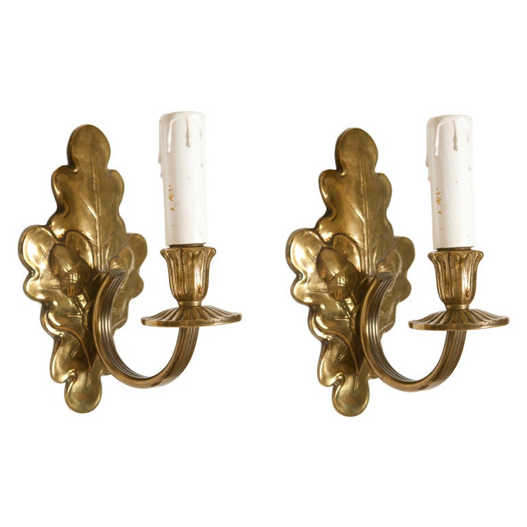 Pair of Oak Leaf Sconces at 1stdibs