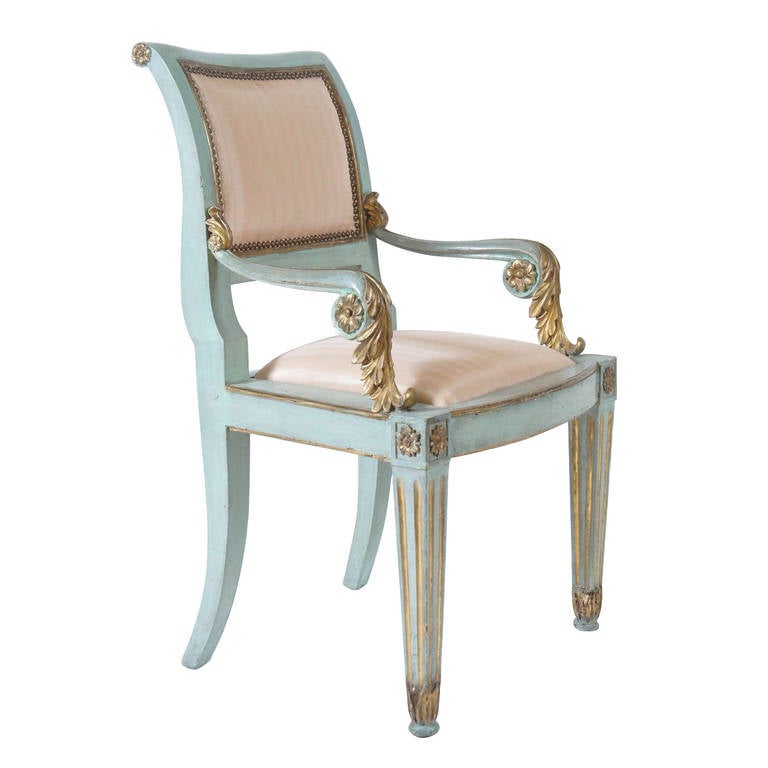 Italian Parcel-Gilt and Painted Armchairs, Set of Six, circa 1800