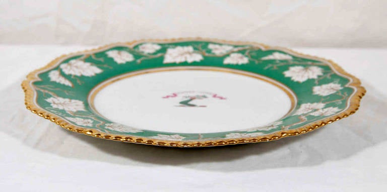 English Pair of Worcester Armorial Deep Dishes with Green Border and Gadrooned Edge