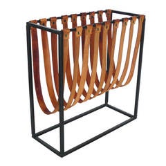 Iron and Leather Magazine Rack