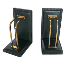 Vintage Leather and Brass Bookends