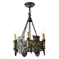 Beautifully Detailed Six-Light Bronze English Tudor Style Chandelier