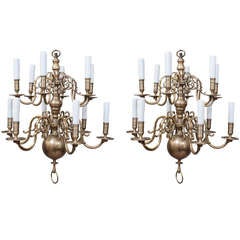 Pair of Anglo-Dutch Brass Chandeliers