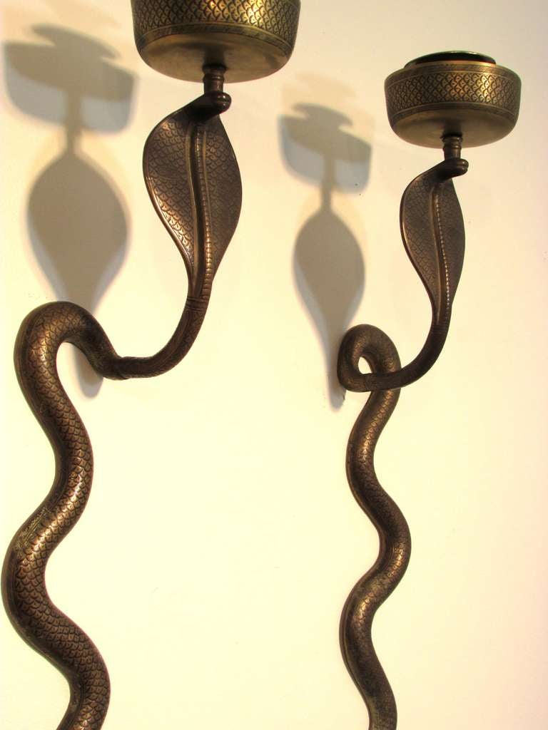 Art Nouveau Brass Cobra Sconces