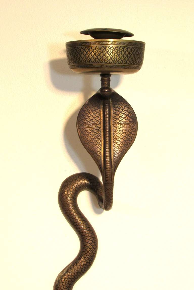 20th Century Brass Cobra Sconces