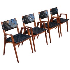 Set of Four Black Leather Strap Arm Chairs