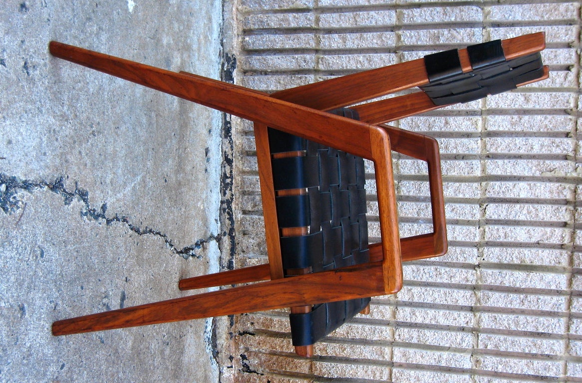 Set of Four Black Leather Strap Arm Chairs at 1stdibs