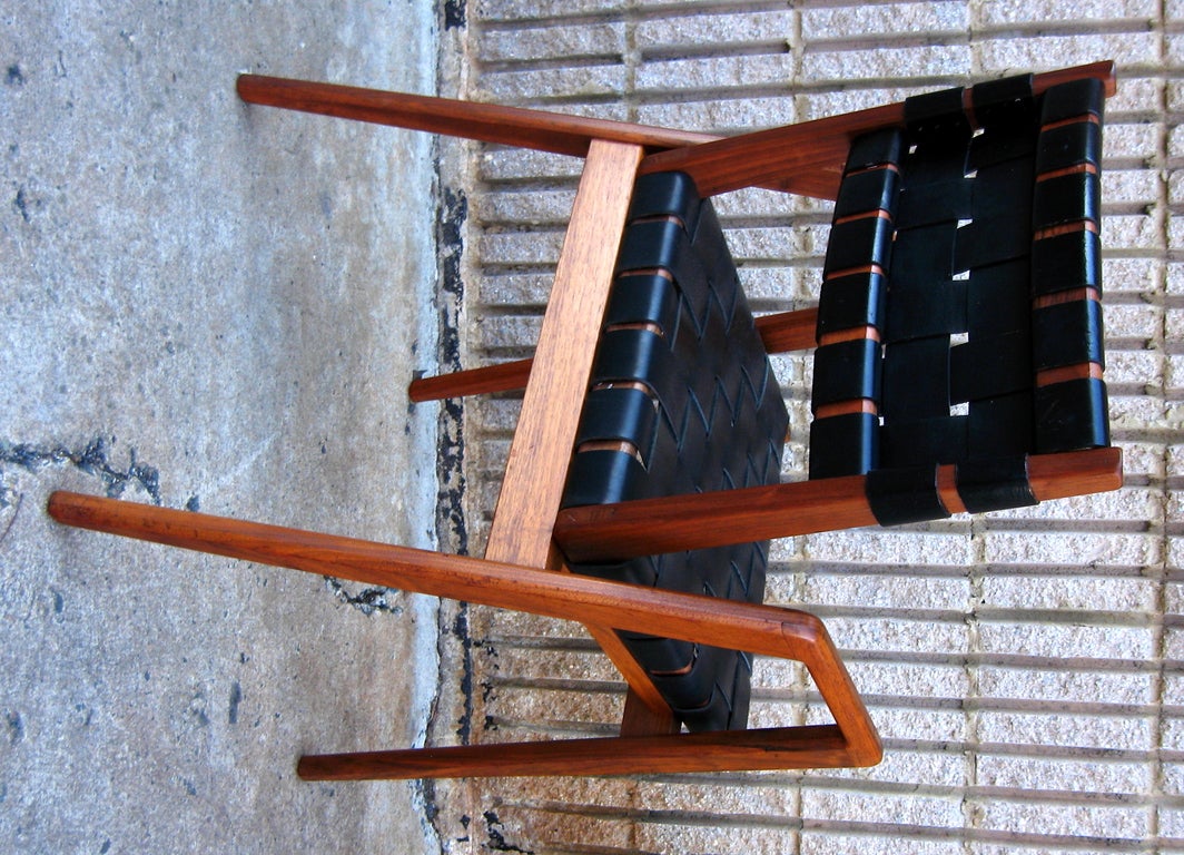 Set of Four Black Leather Strap Arm Chairs at 1stdibs