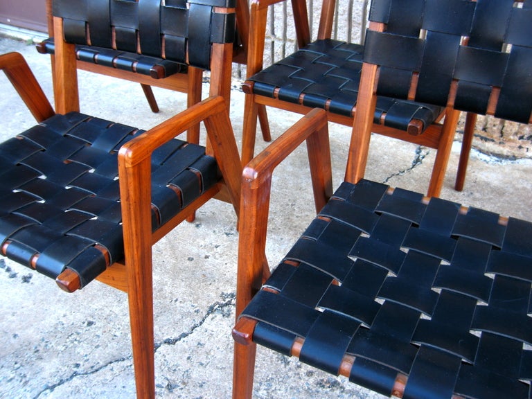 Set of Four Black Leather Strap Arm Chairs at 1stdibs