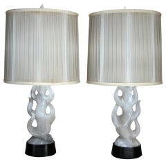 Pair Alabaster Flame Lamps by Maurizio Tempestini
