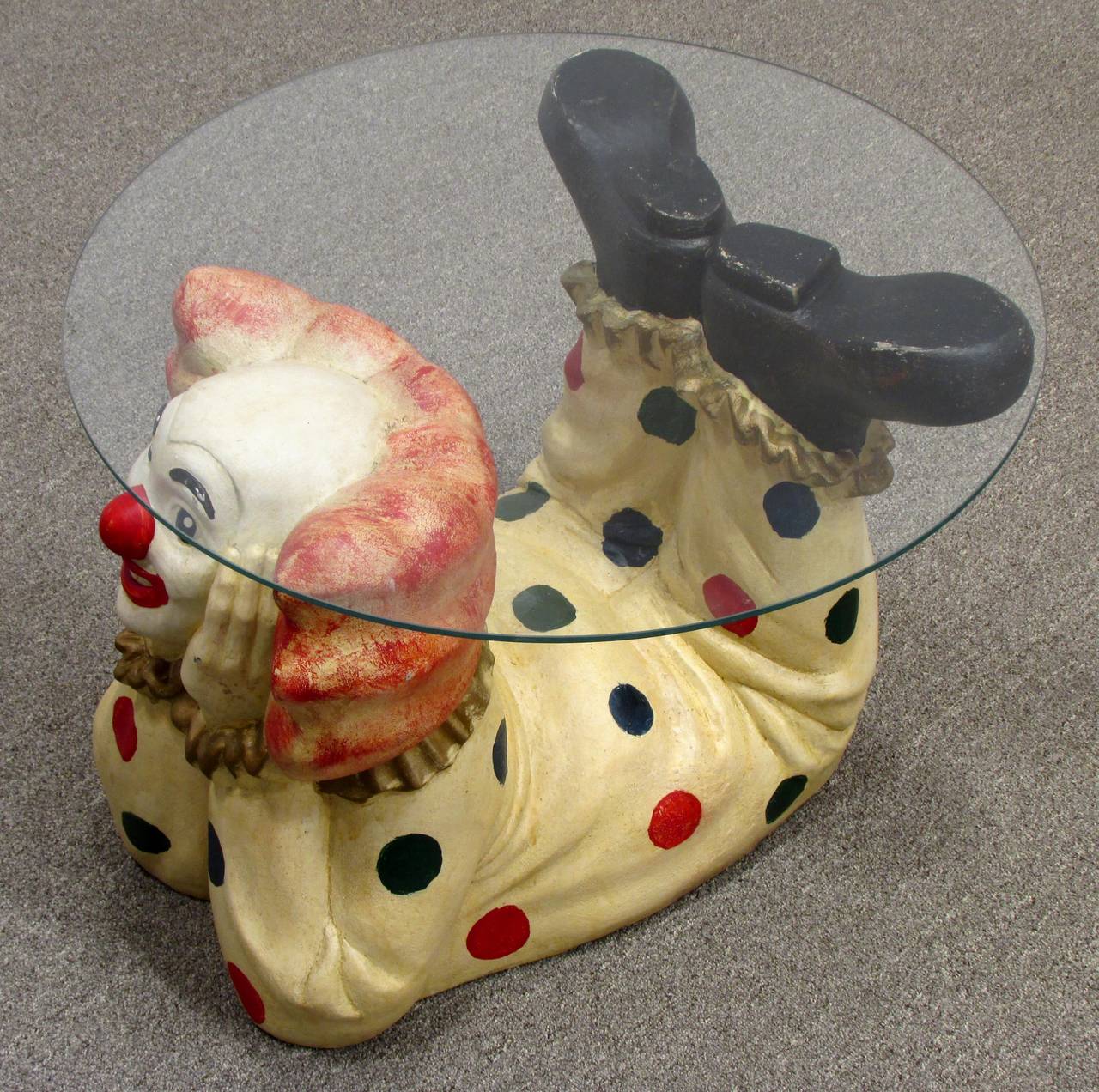 American Clown Table with Glass Top For Sale