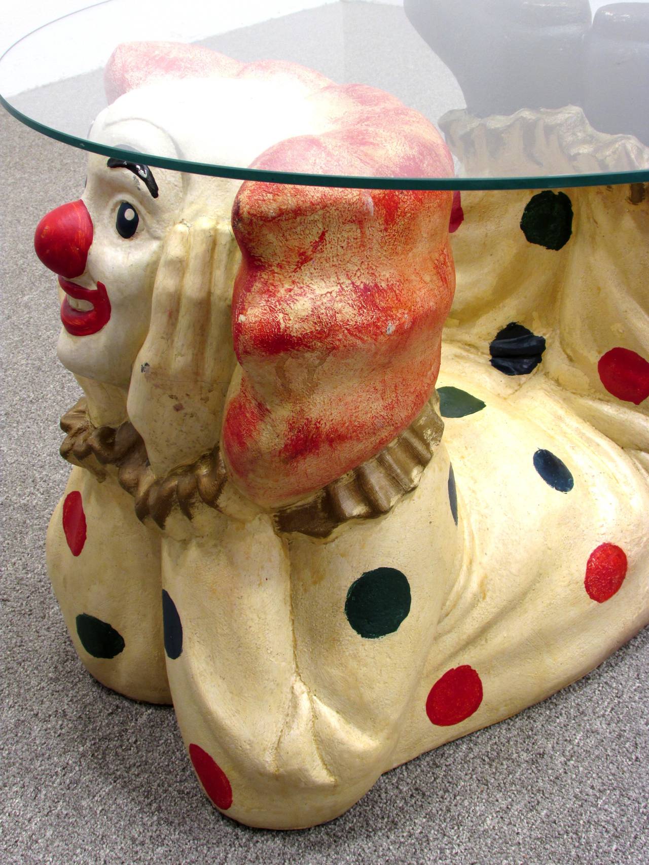 Painted Clown Table with Glass Top For Sale
