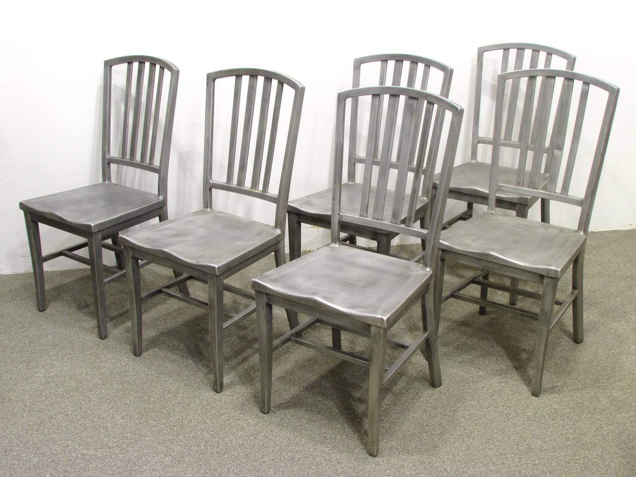 Set of six vintage US Navy aluminium dining chairs