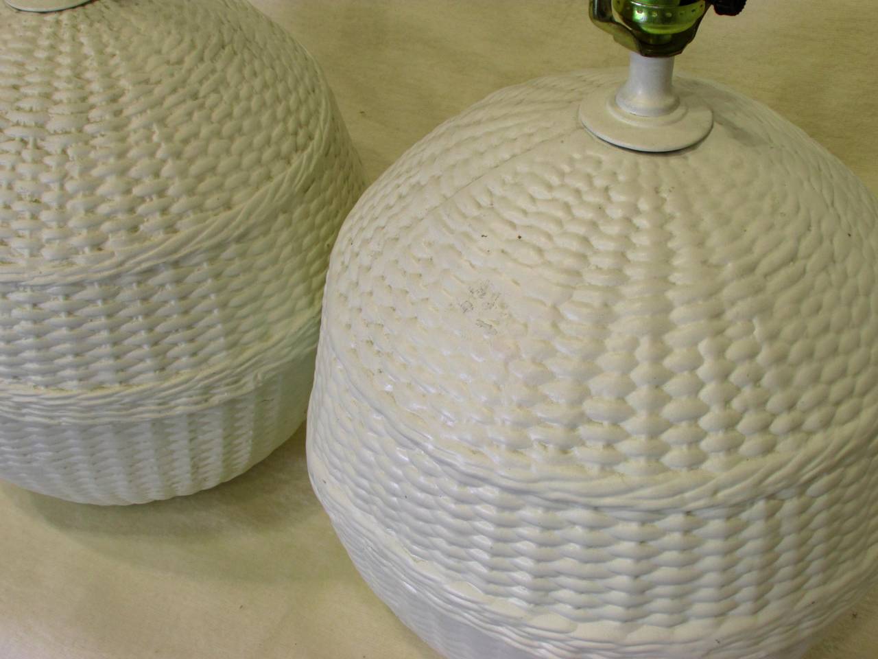 Late 20th Century Pair of Ceramic Basket Lamps