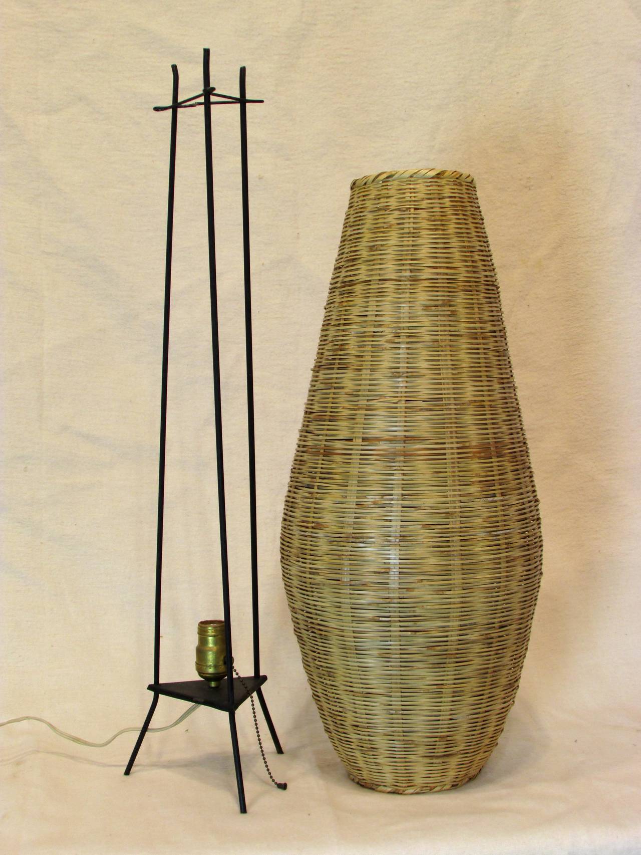 Mid-Century Modern Oblong Wicker Lamp