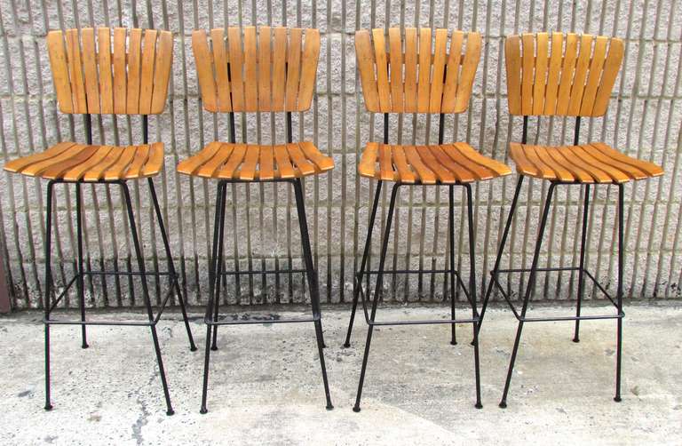 Mid-Century Modern Set of Four Arthur Umanoff Bar Stools