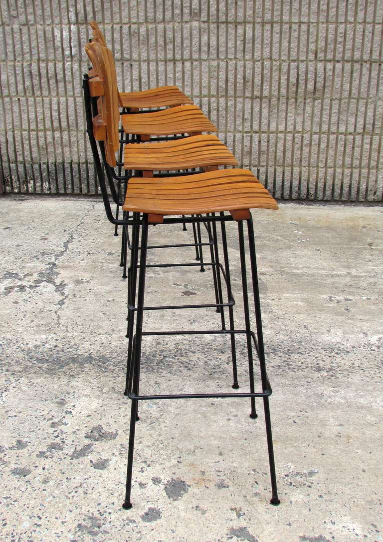 Set of Four Arthur Umanoff Bar Stools In Good Condition In High Point, NC