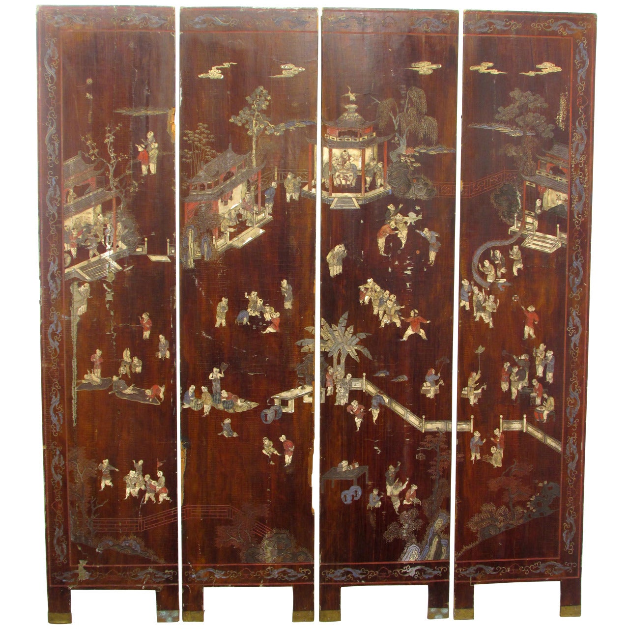 Brown Coromandel Folding Screen