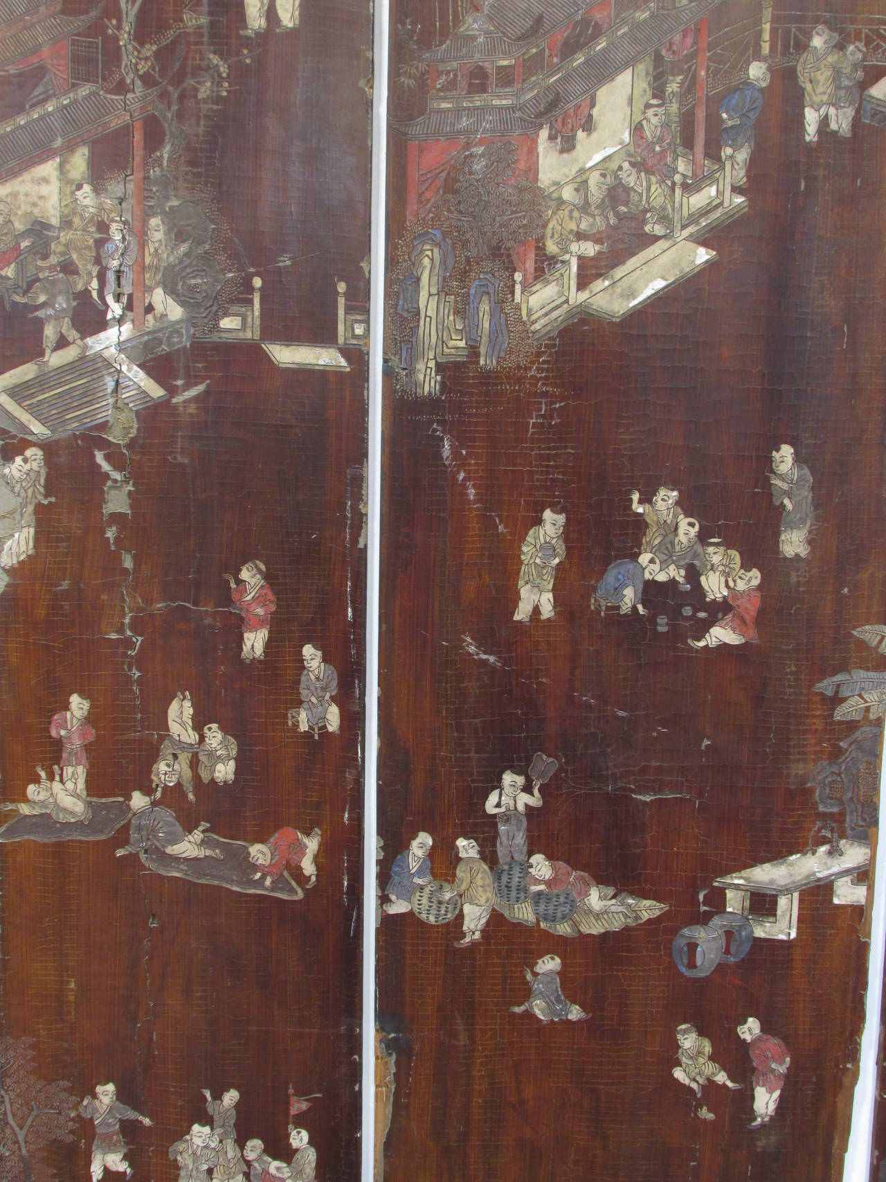 Brown Coromandel Folding Screen In Distressed Condition In High Point, NC