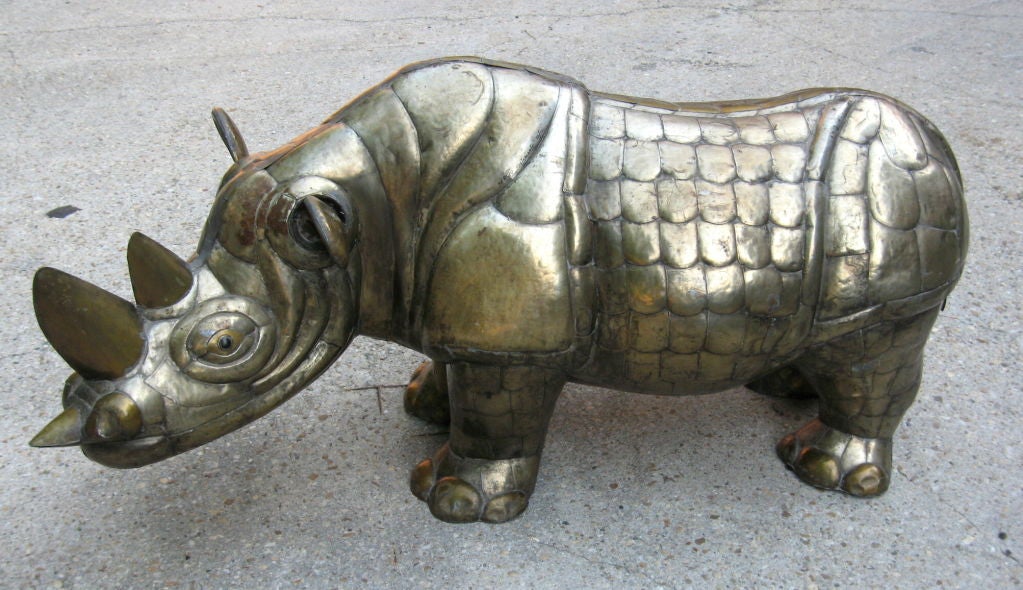 Large fascinating sculpted metal Rhinoceros by Sergio Bustamante signed and numbered 10/100 very intricate design