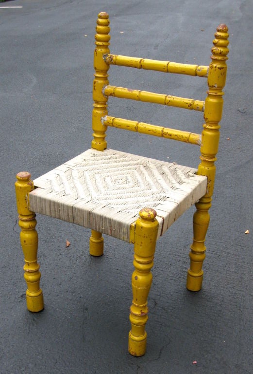 Indian Set of Four Yellow Turned Wood Chairs