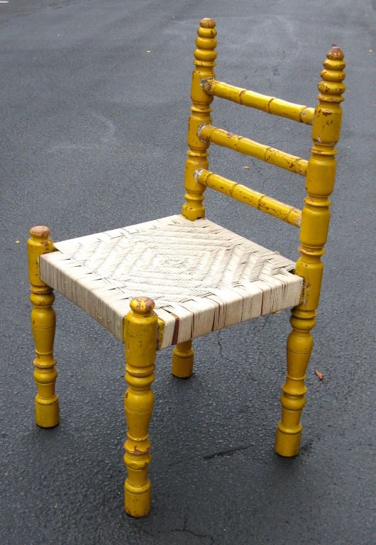 Mid-20th Century Set of Four Yellow Turned Wood Chairs