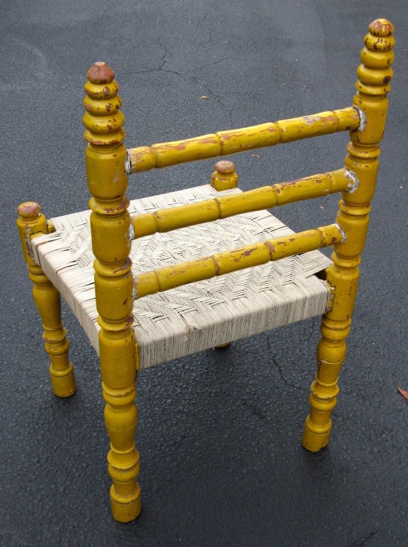 Set of Four Yellow Turned Wood Chairs 1