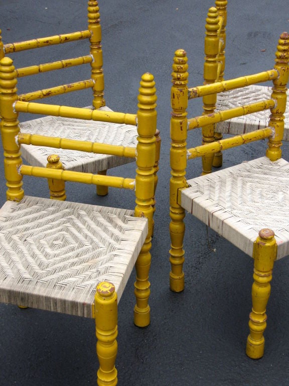 Set of Four Yellow Turned Wood Chairs 3